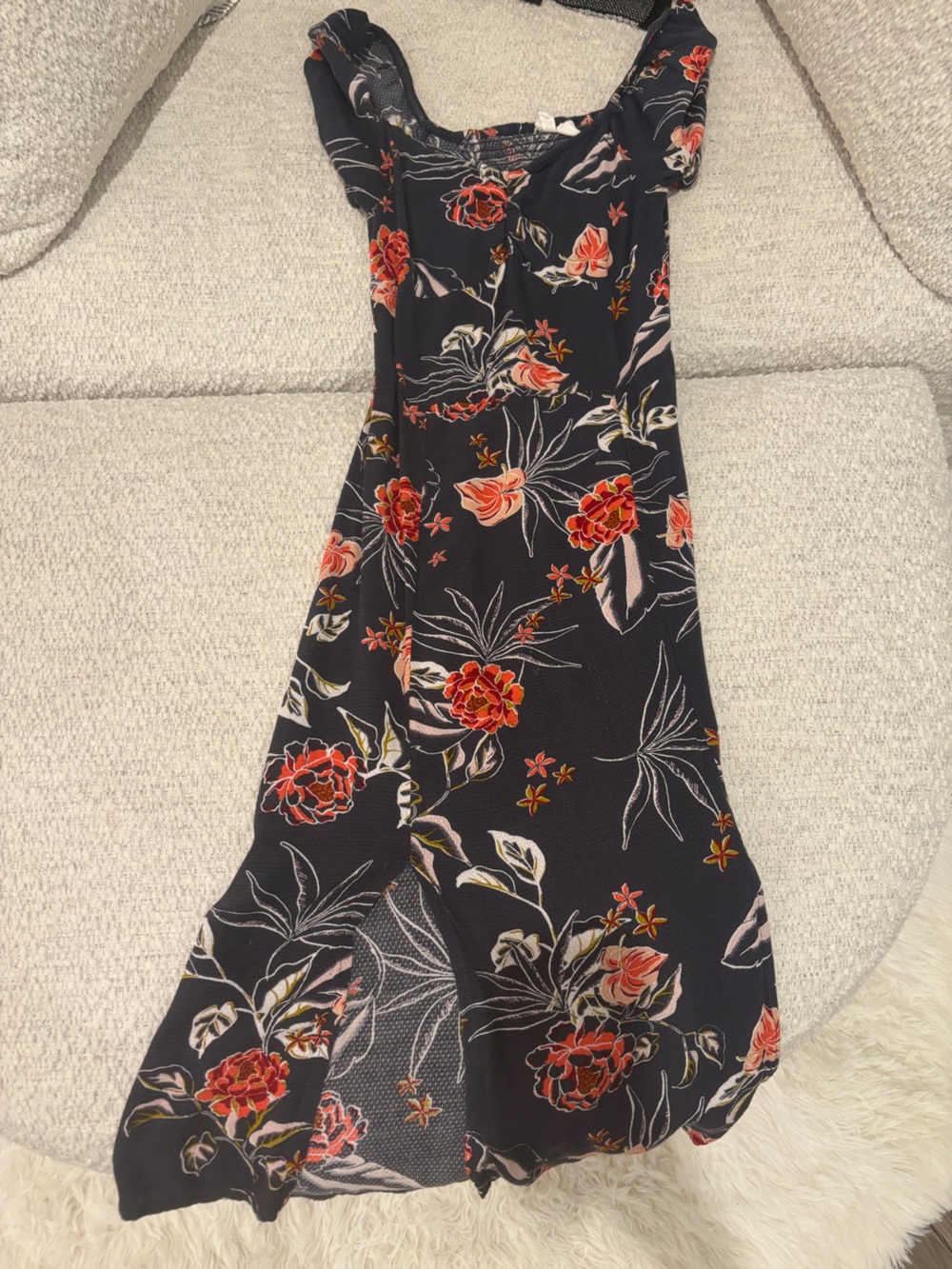 Roxy Navt Floral Maxi Dress with Red and Cream Flowers